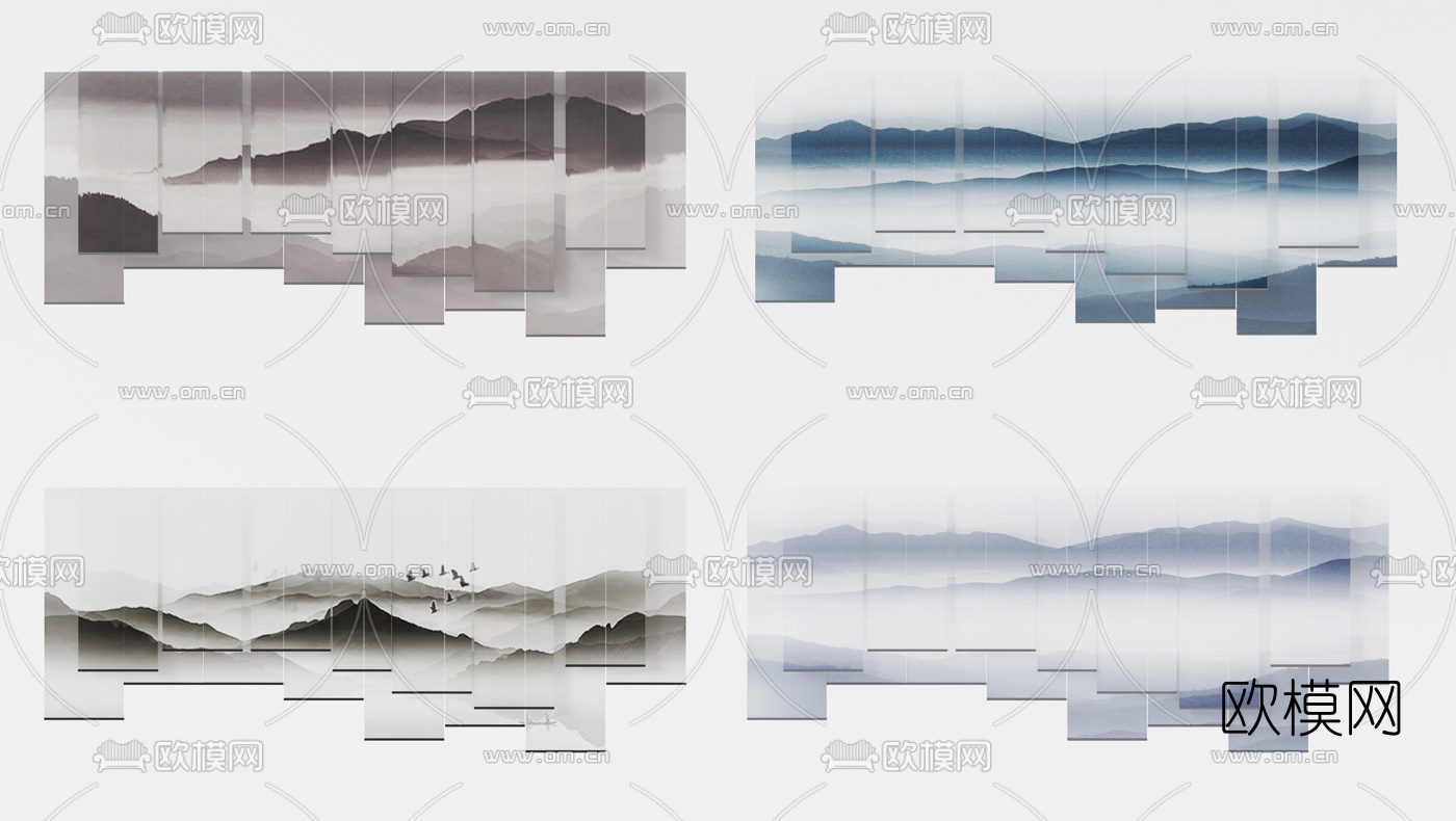 新中式山水挂帘3d模型下载