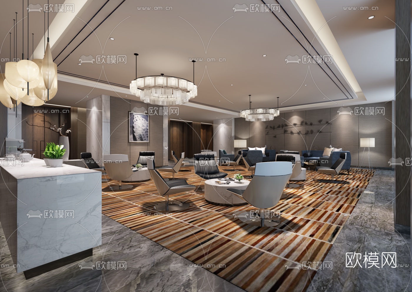 现代酒店大堂吧3D模型-免费3dmax模型库-欧模网