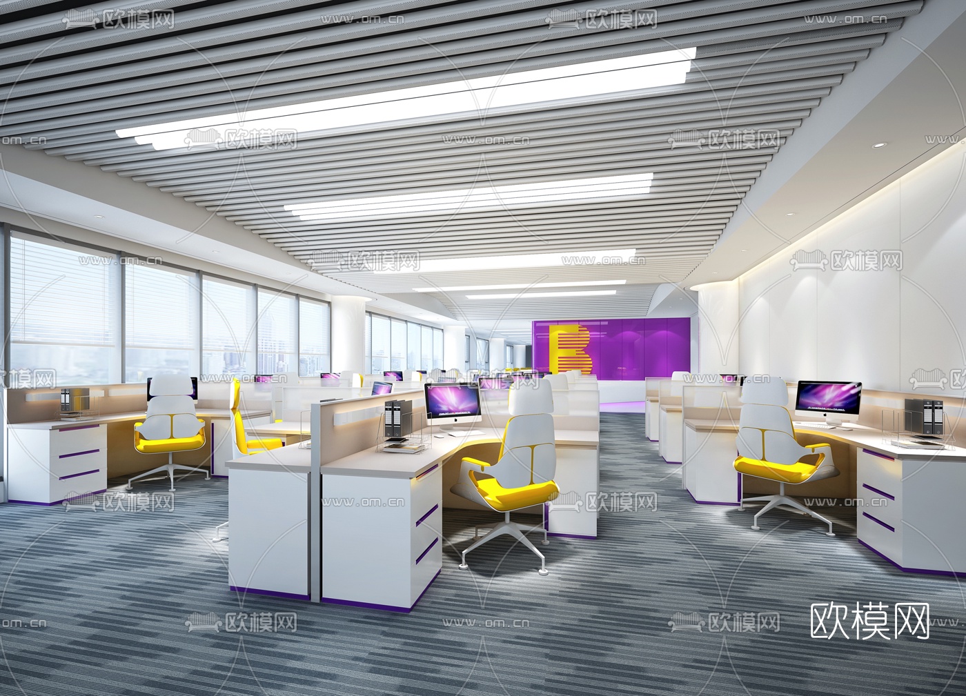 现代敞开式办公室3d模型下载