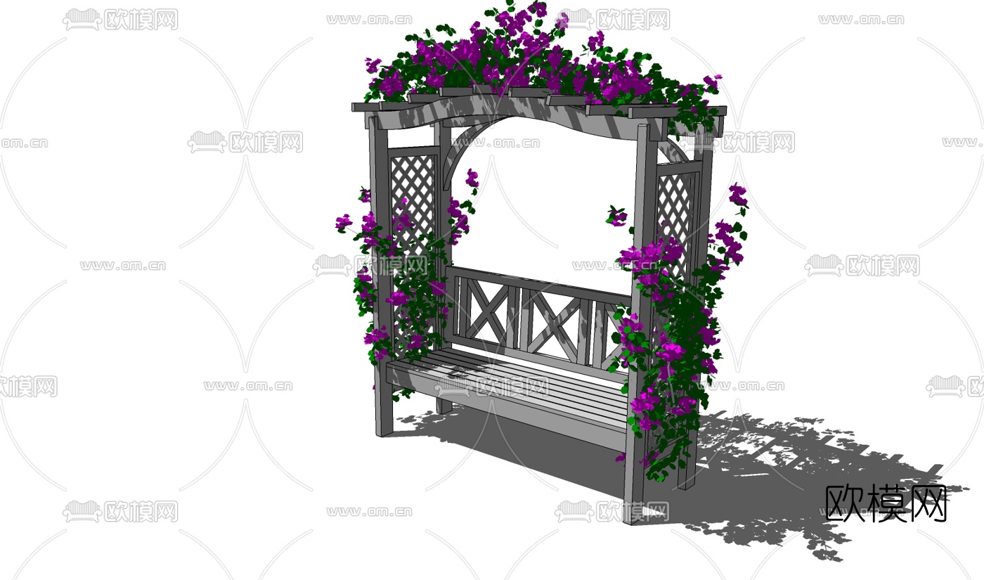 现代实木带花架公用椅su模型下载
