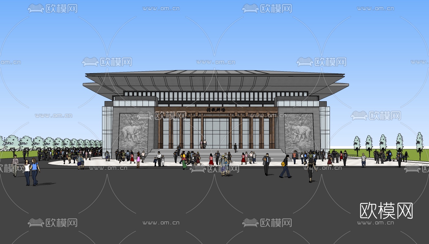 中式剧院su模型下载（渲染图1）