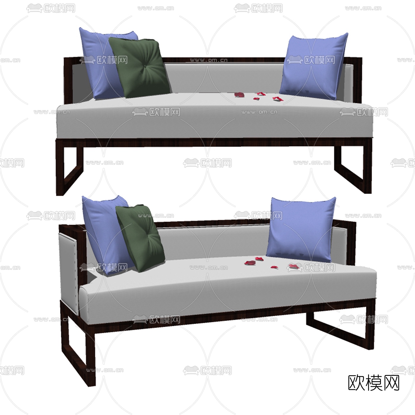 新中式实木双人沙发免费su模型-免费3dmax模型库-欧模网