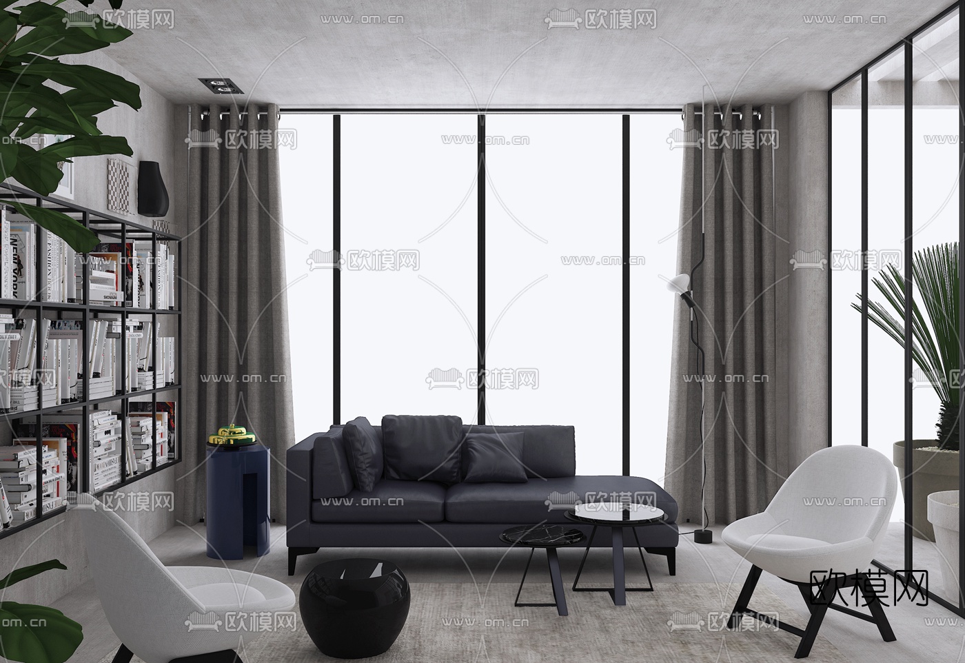 意大利Meridiani 现代沙发茶几书架3D模型下载
