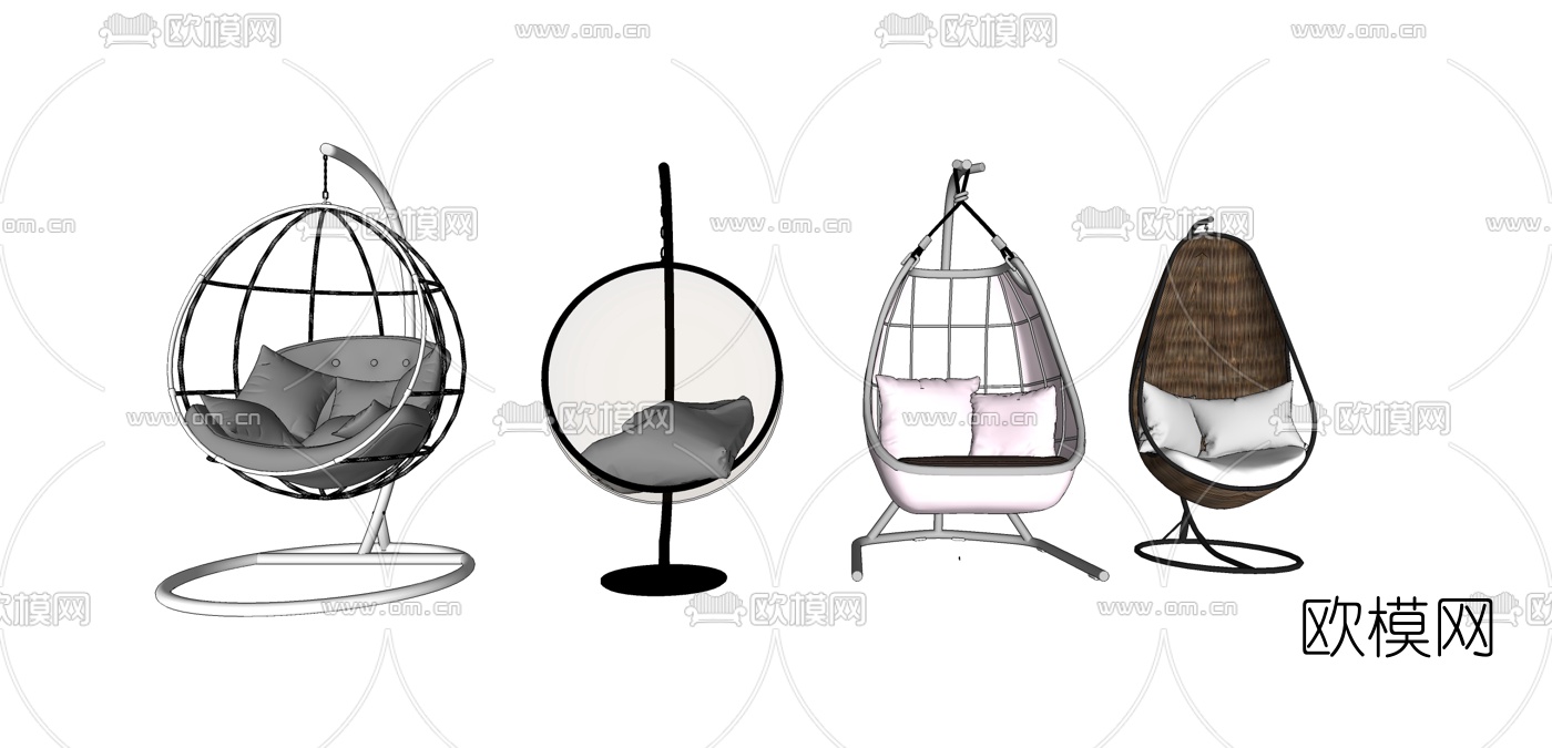 现代藤编吊椅组合su模型下载（渲染图1）