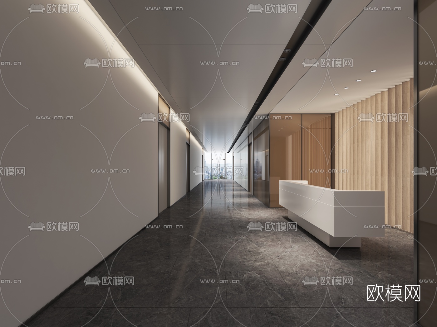 现代办公室过道区免费3d模型下载