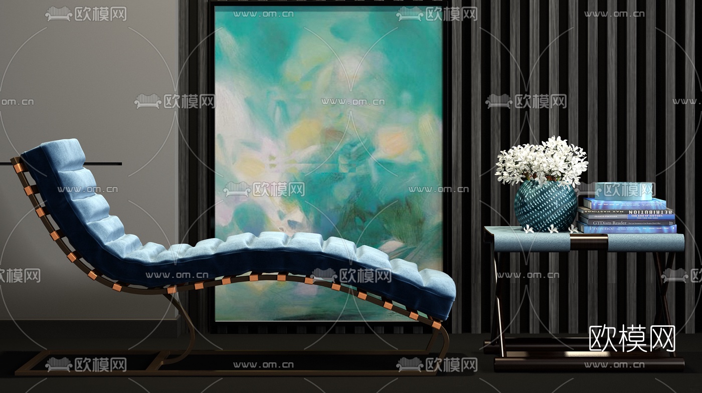 现代金属绒布休闲躺椅3d模型下载