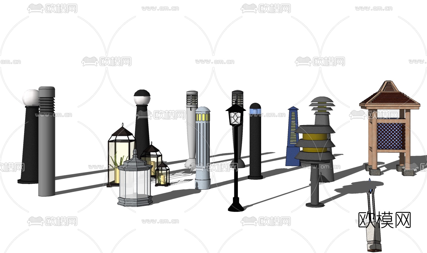 现代景观灯草坪灯免费su模型下载（渲染图1）
