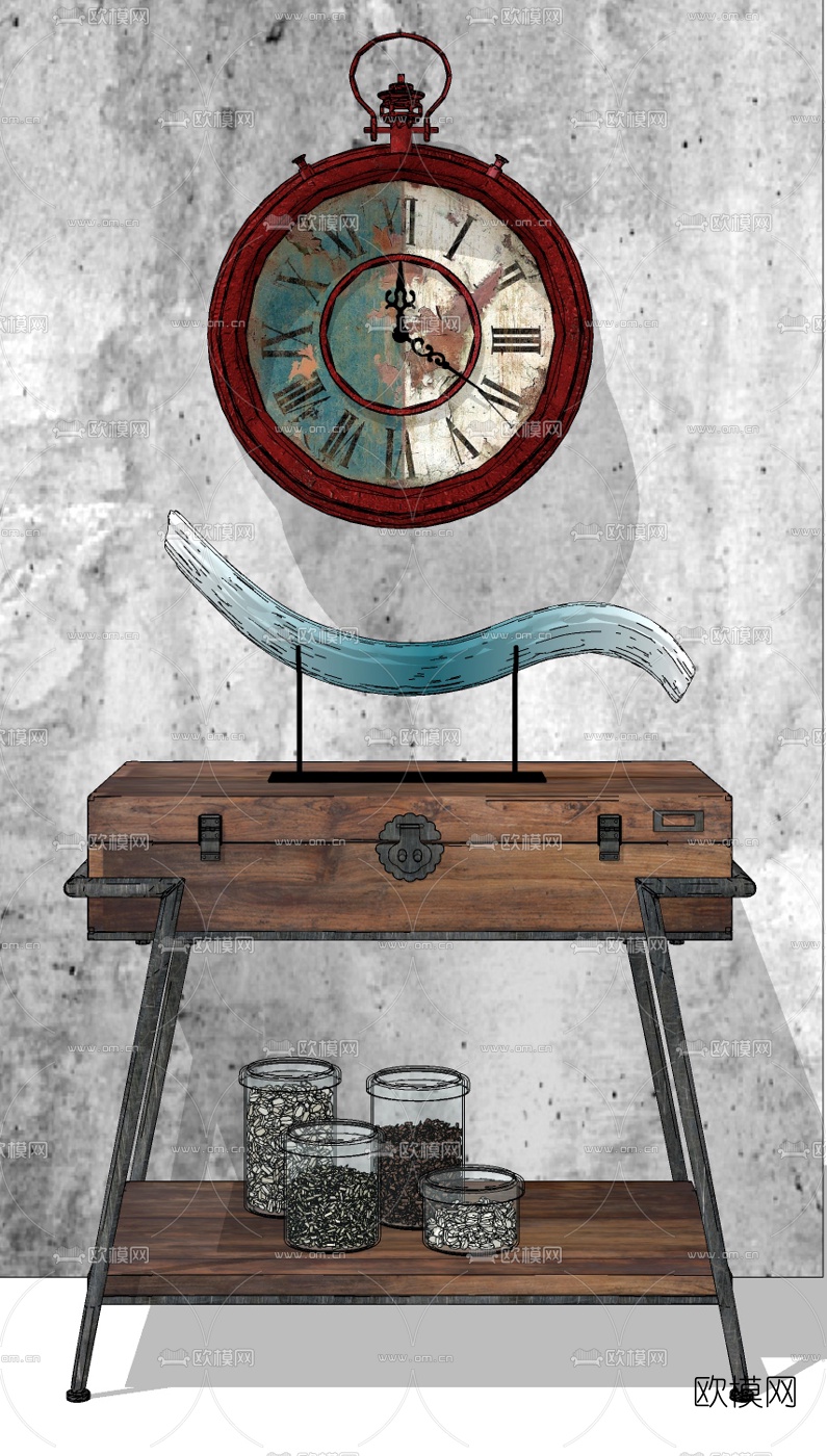 工业风端景柜su模型下载（渲染图1）