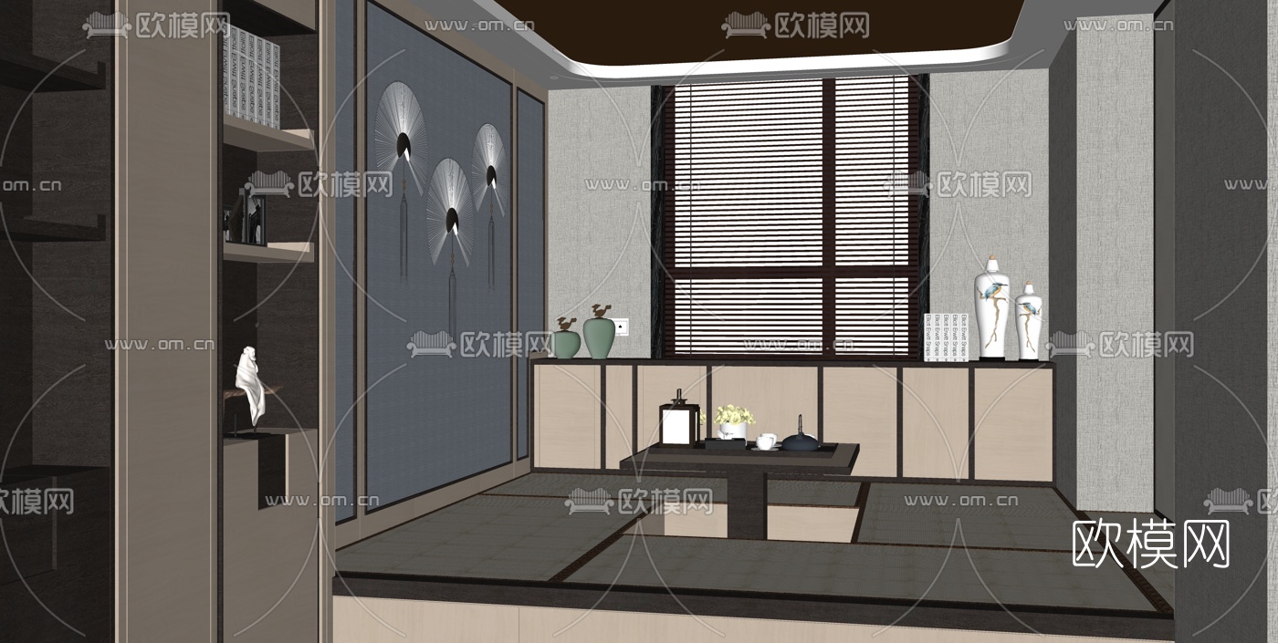 日式茶室榻榻米su模型下载