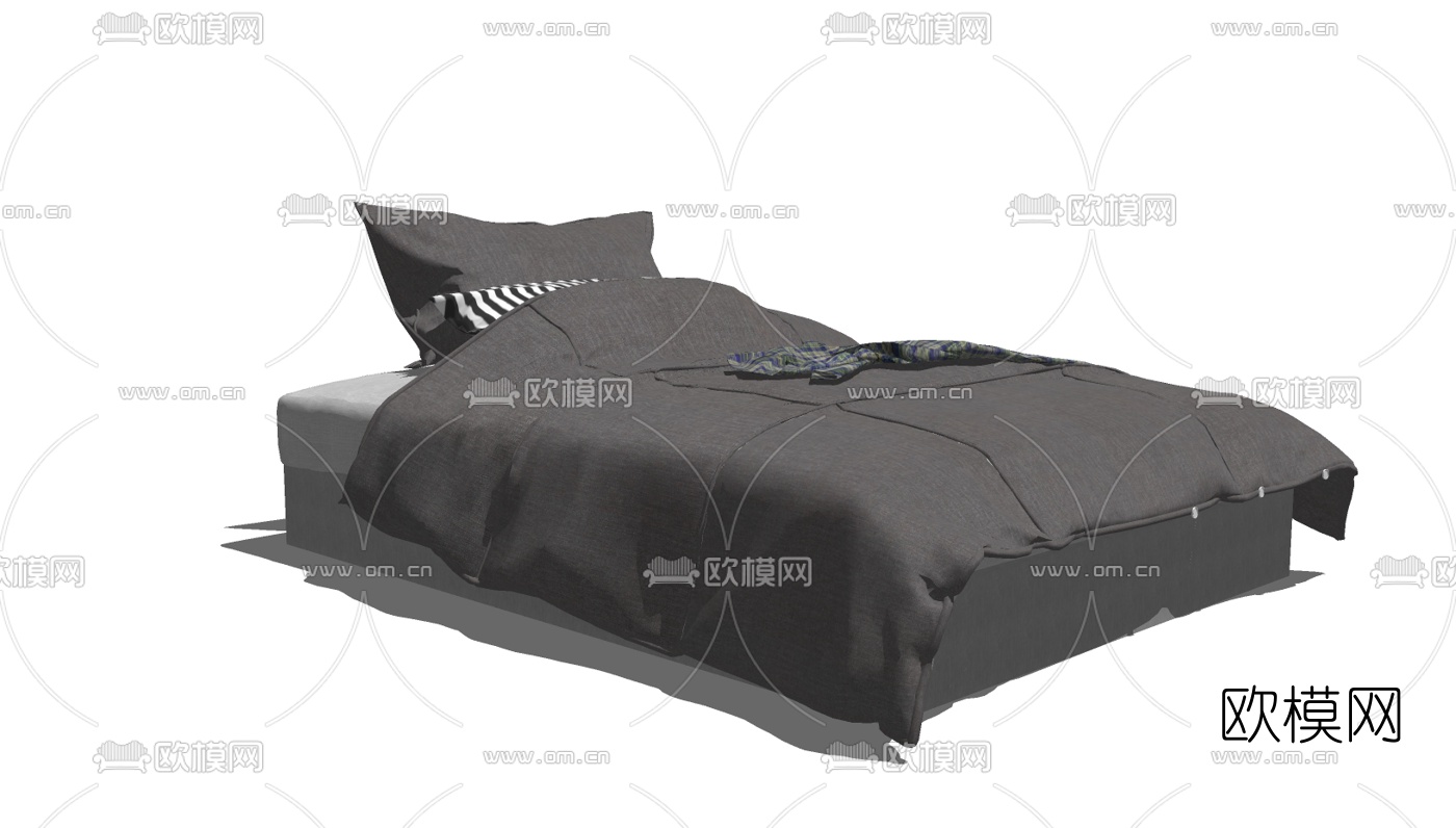 现代布艺双人床免费su模型下载（渲染图1）