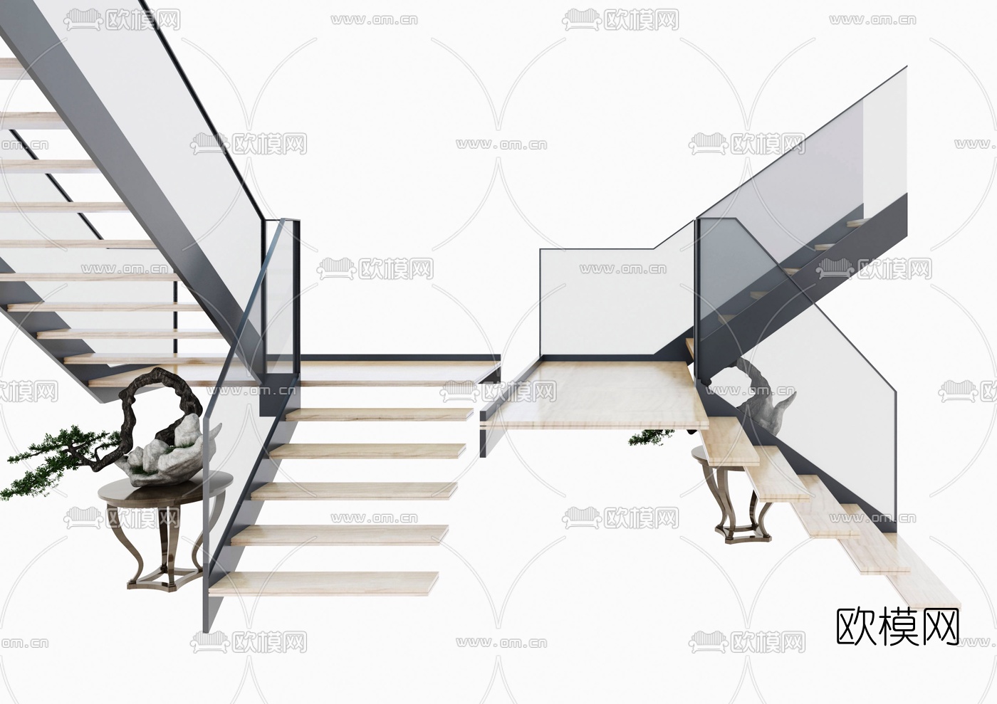 现代玻璃楼梯护栏3d模型