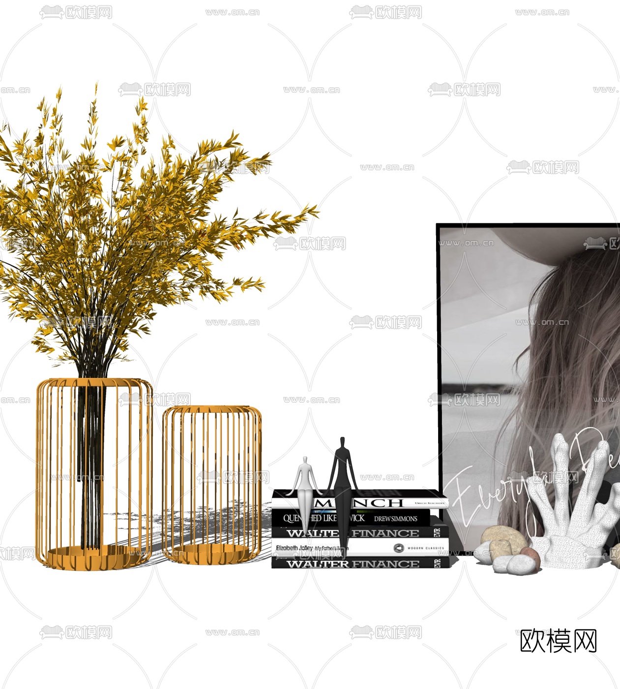 现代书籍摆件组合su模型下载