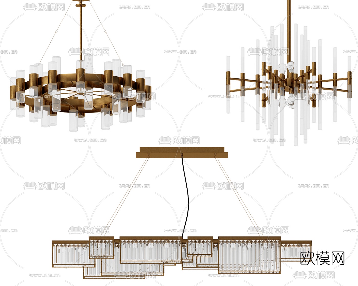 现代金属水晶吊灯3d模型下载