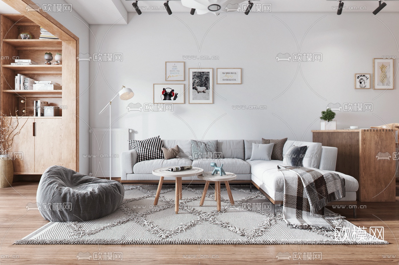 日式客厅餐厅3d模型下载（渲染图1）