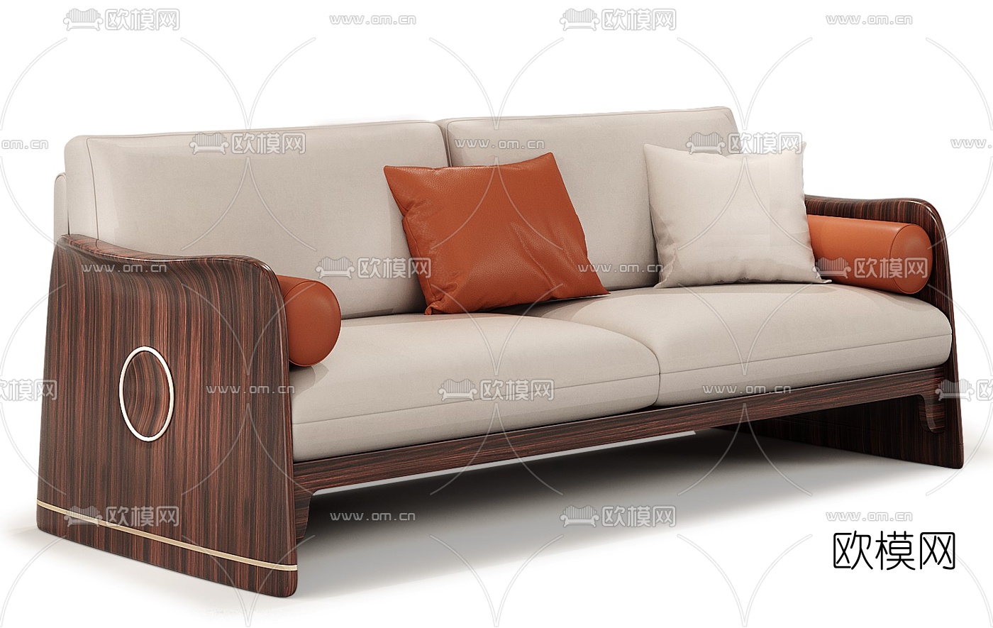 新中式皮革双人沙发3d模型下载