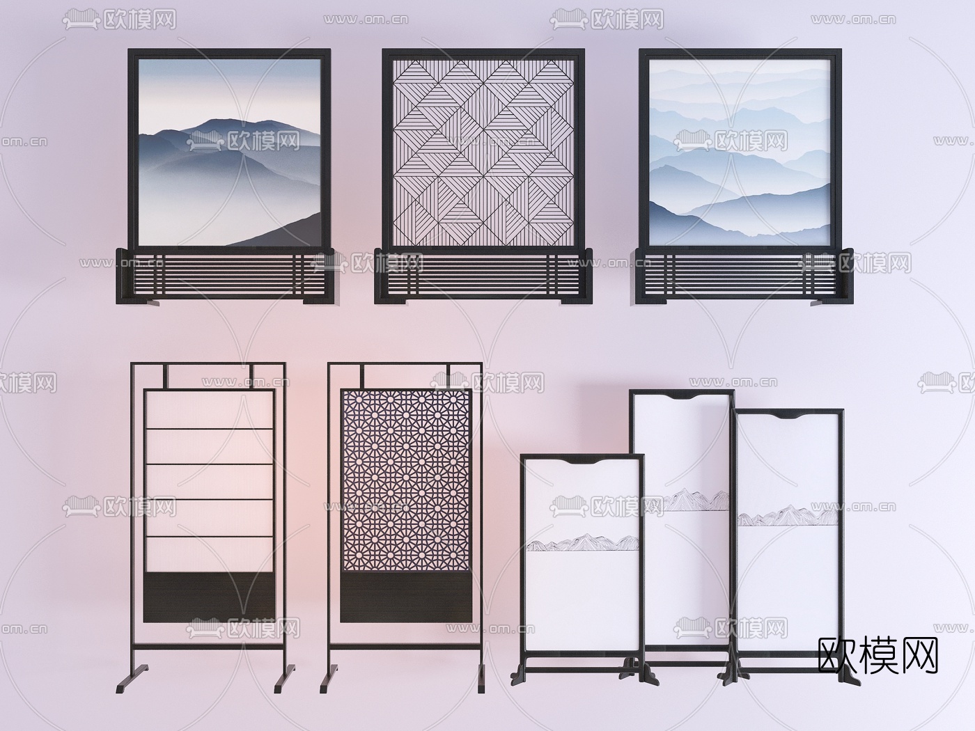 新中式插屏活动屏风隔断3d模型下载