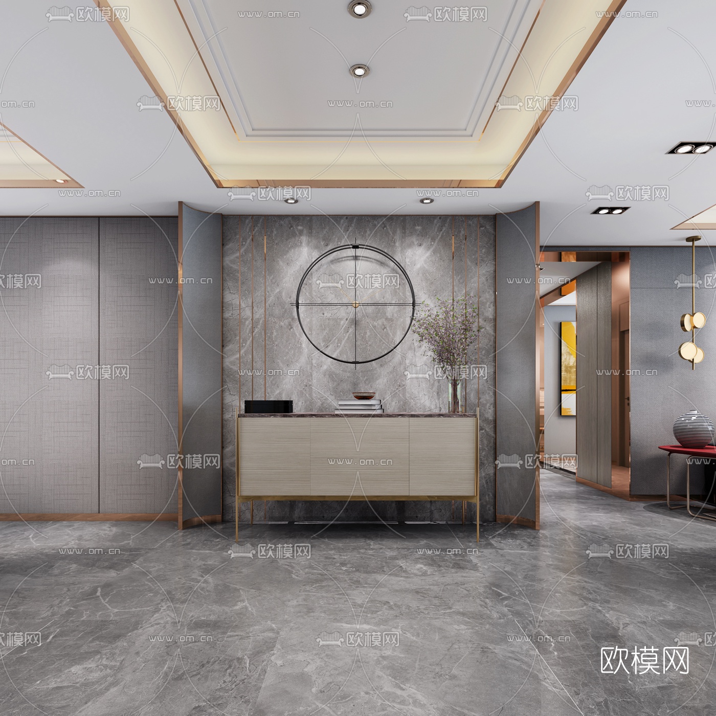 后现代客厅餐厅书房3d模型
