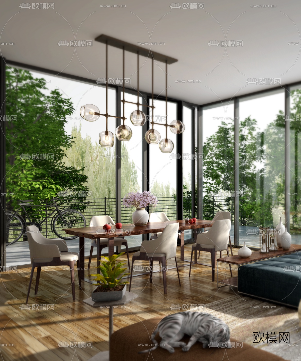 现代客厅餐厅3d模型下载（渲染图3）