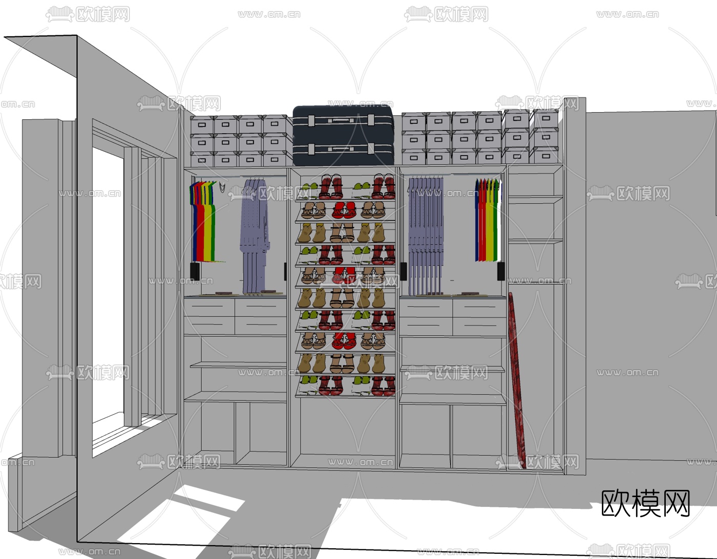 现代衣柜免费su模型下载