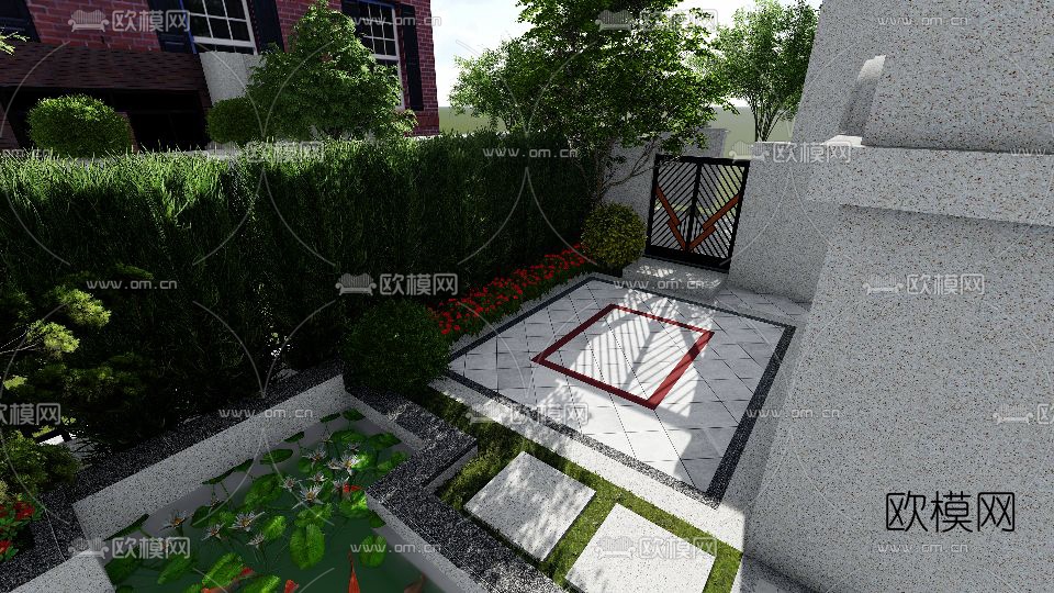 现代别墅庭院花园设计su模型下载（渲染图6）