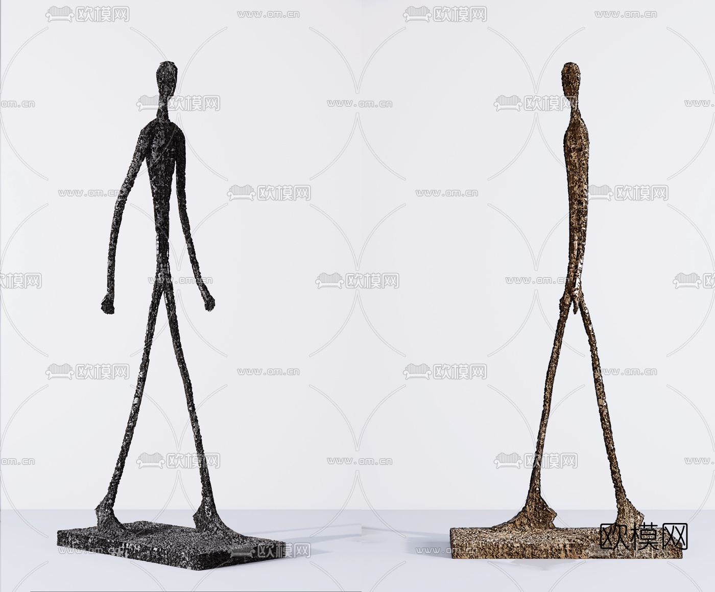 现代抽象人物雕塑3d模型下载（渲染图1）