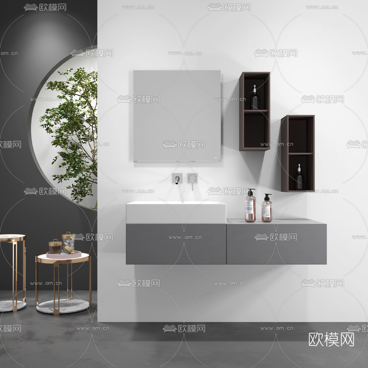 现代浴室柜洗手台3d模型下载（渲染图1）