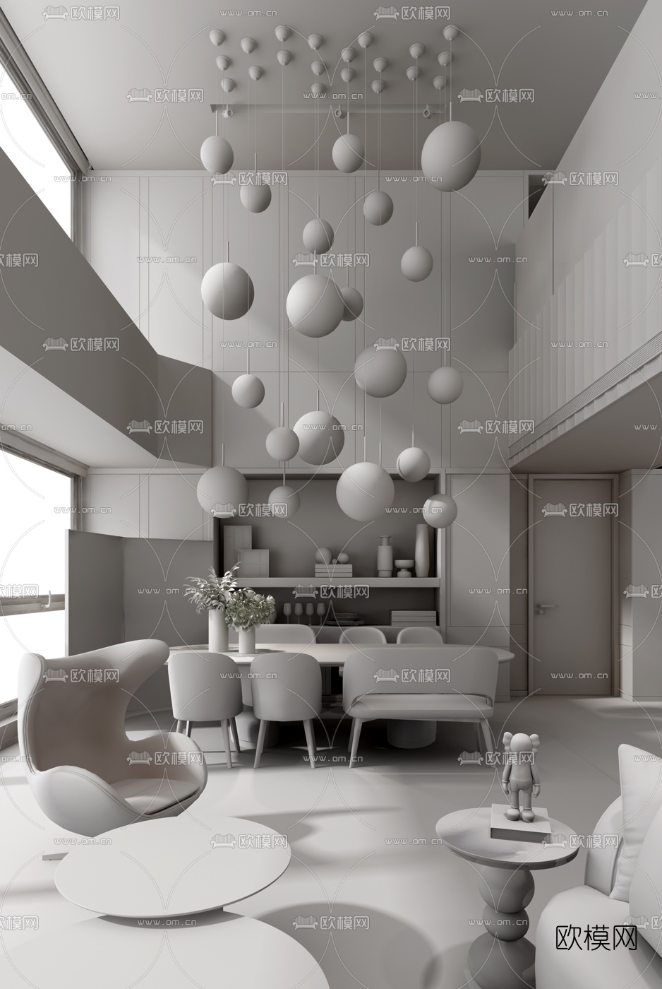 雅布现代别墅客厅3d模型下载（渲染图2）