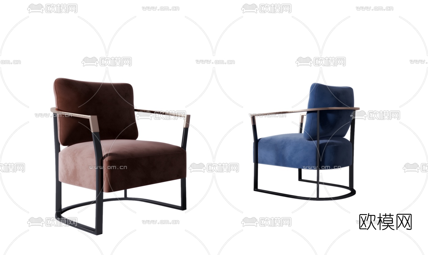 新中式实木布艺单人沙发3d模型下载