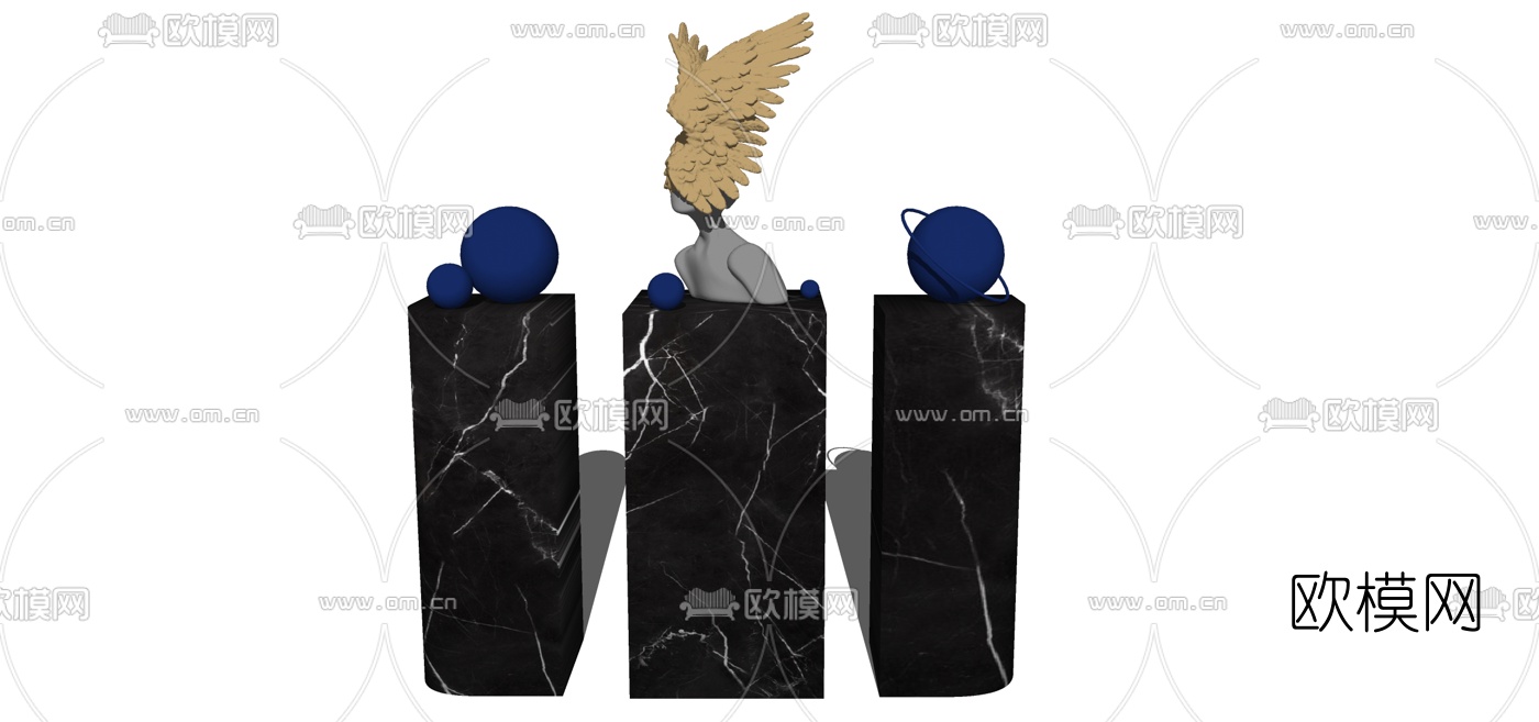 现代人物雕塑摆件组合su模型下载（渲染图1）