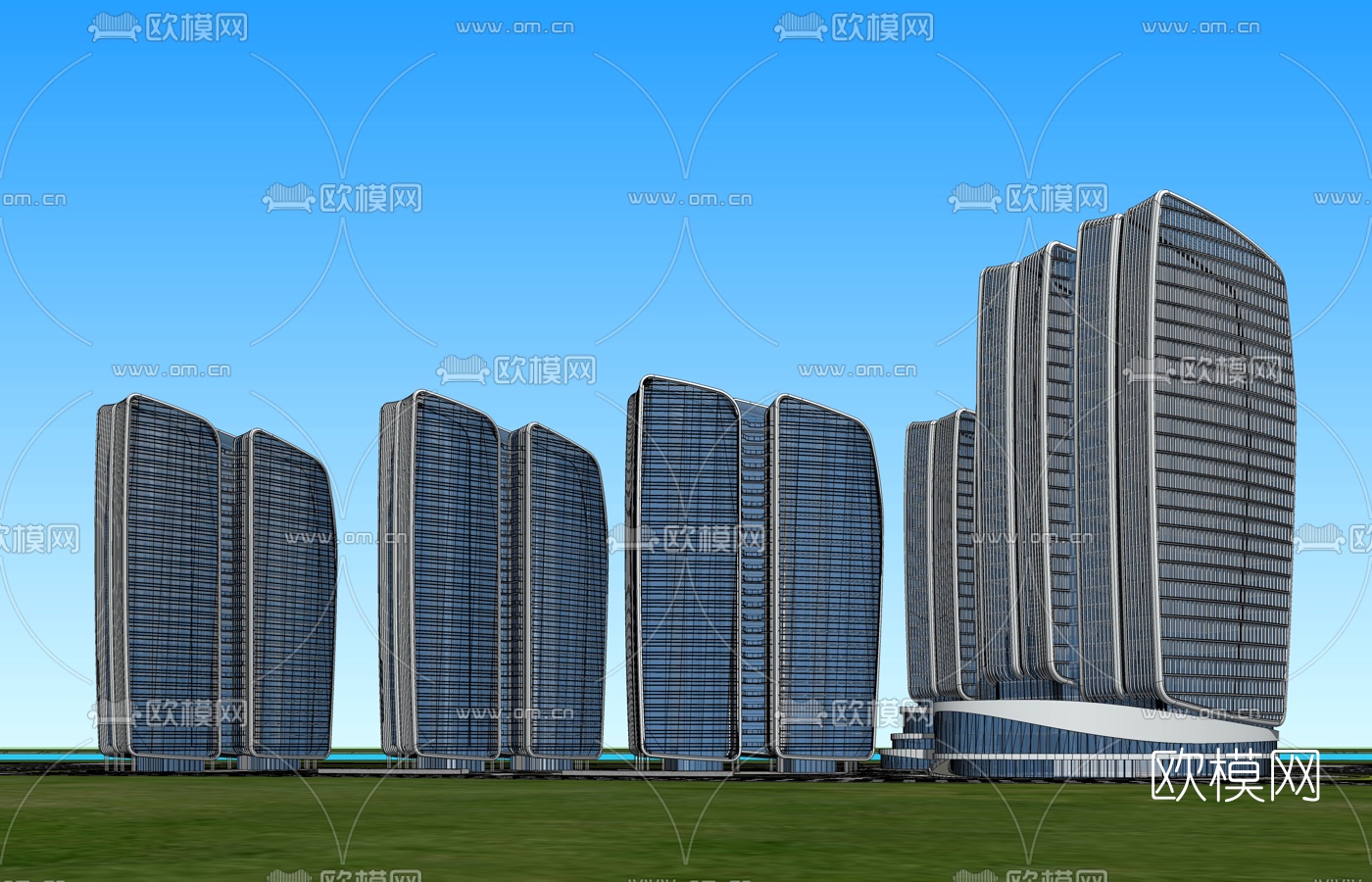 现代办公园区鸟瞰su模型下载（渲染图3）