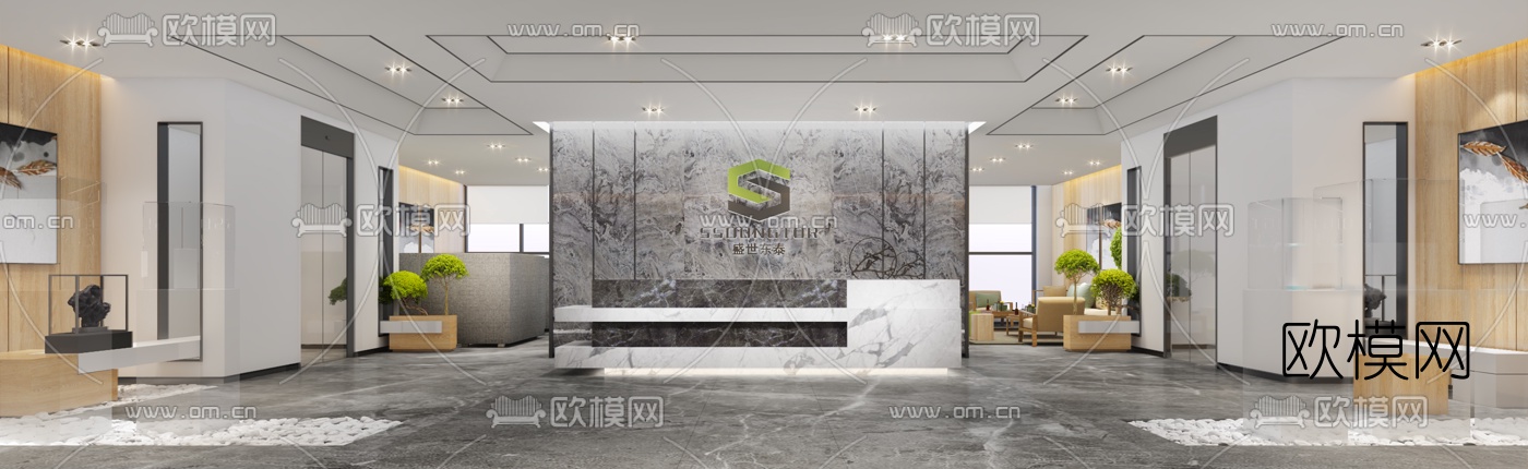 现代公司前台休息区3d模型