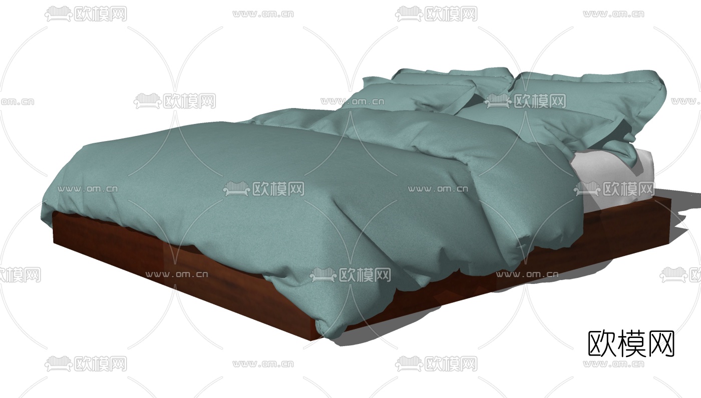 现代双人床免费su模型下载（渲染图2）