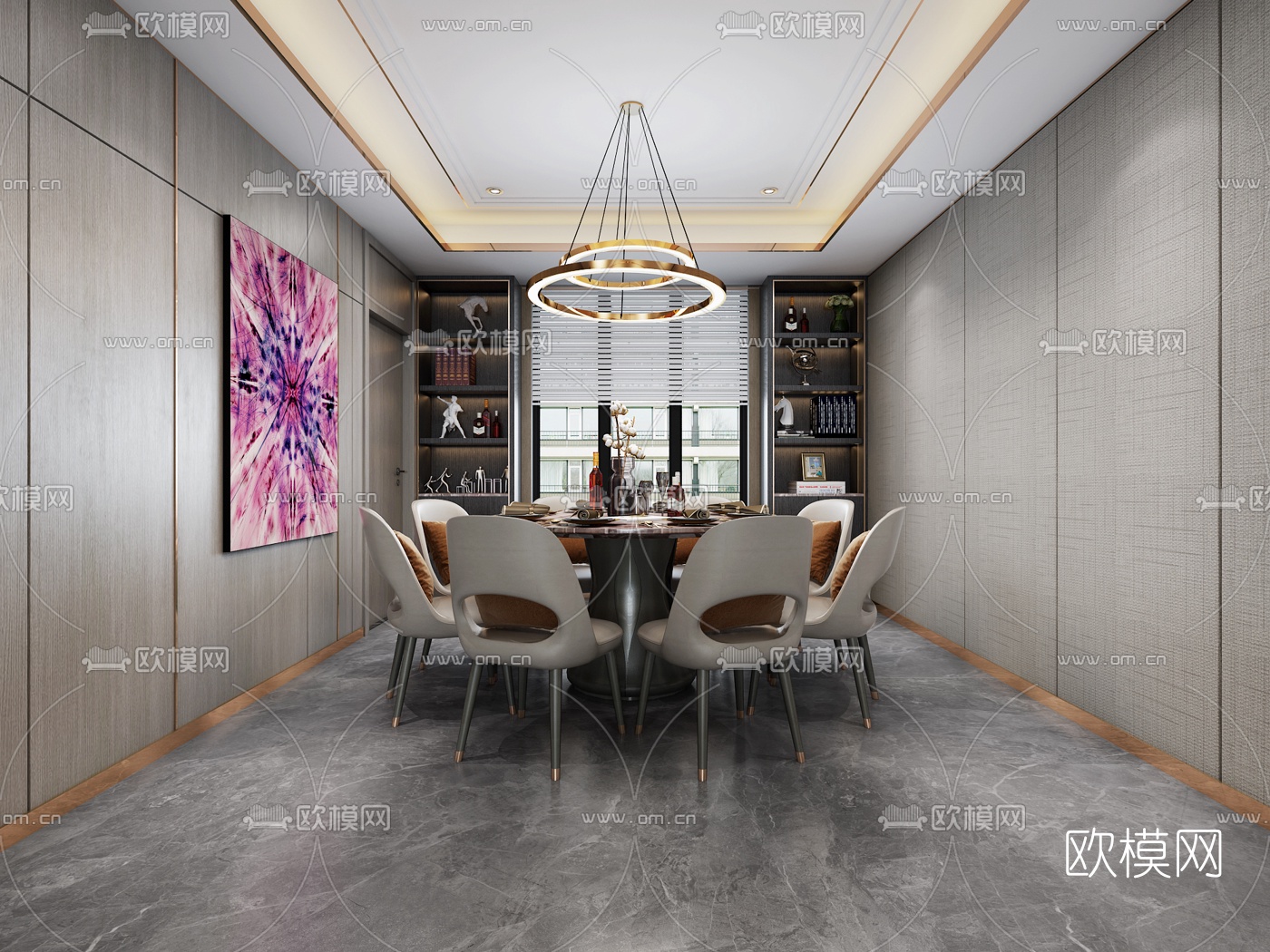后现代客厅餐厅书房3d模型