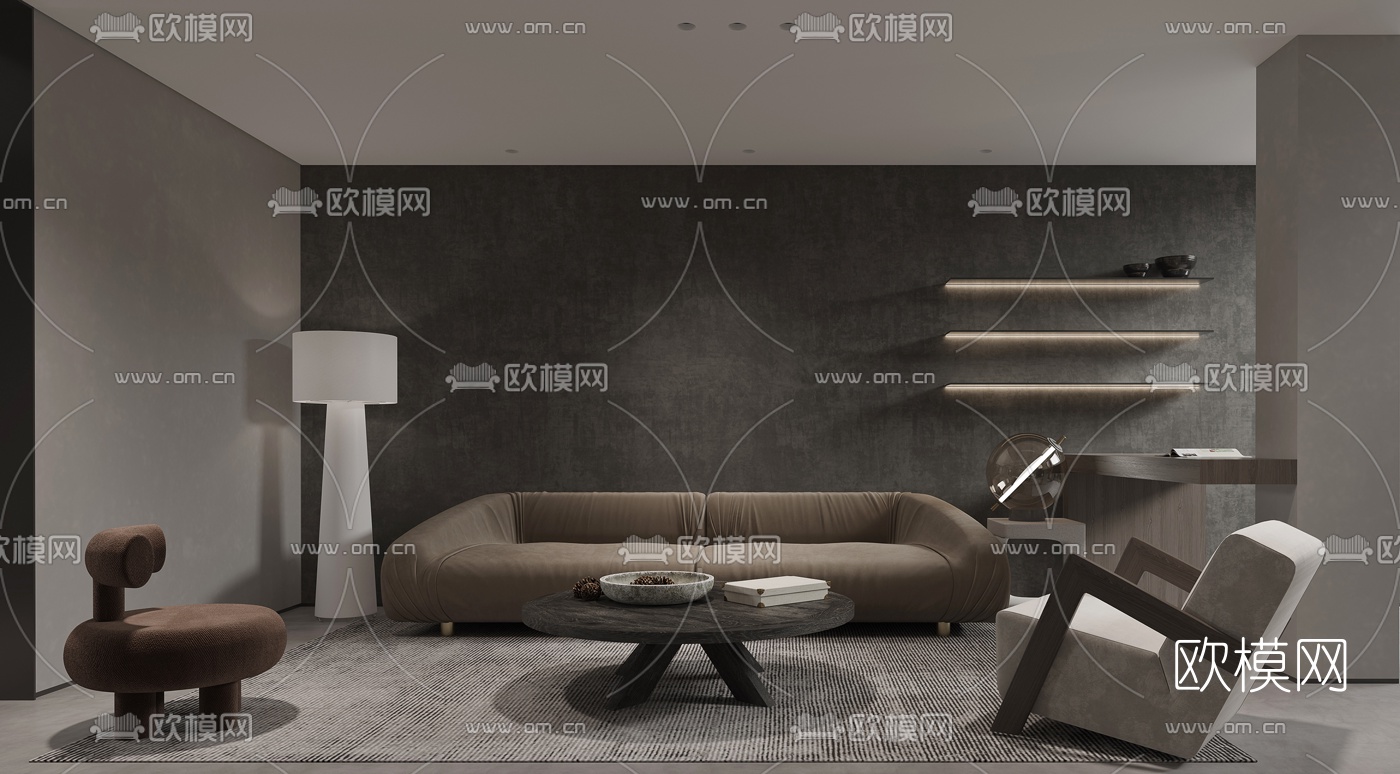 现代地下室休闲区3d模型下载（渲染图2）