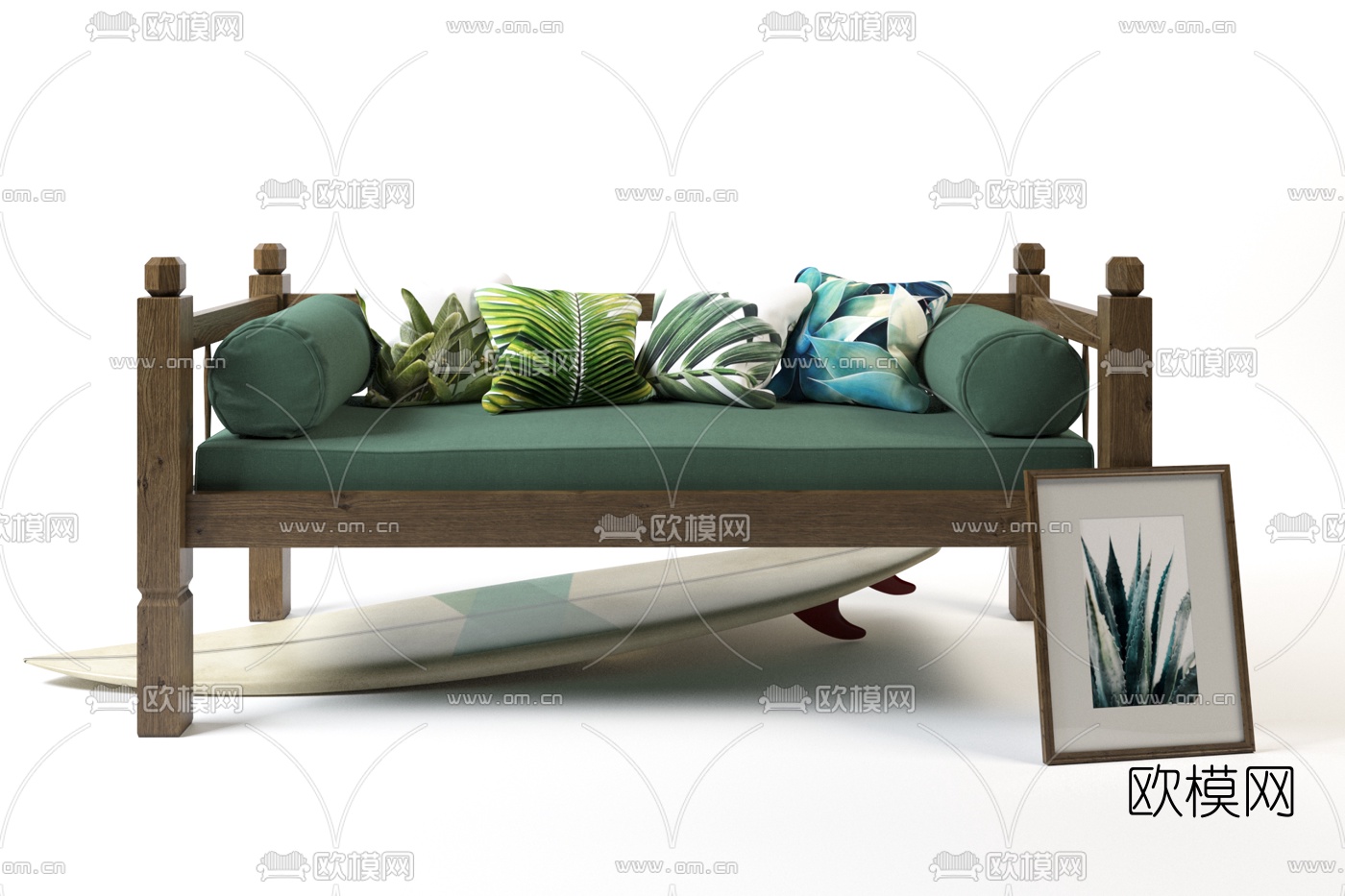 现代实木户外沙发3d模型下载（渲染图2）