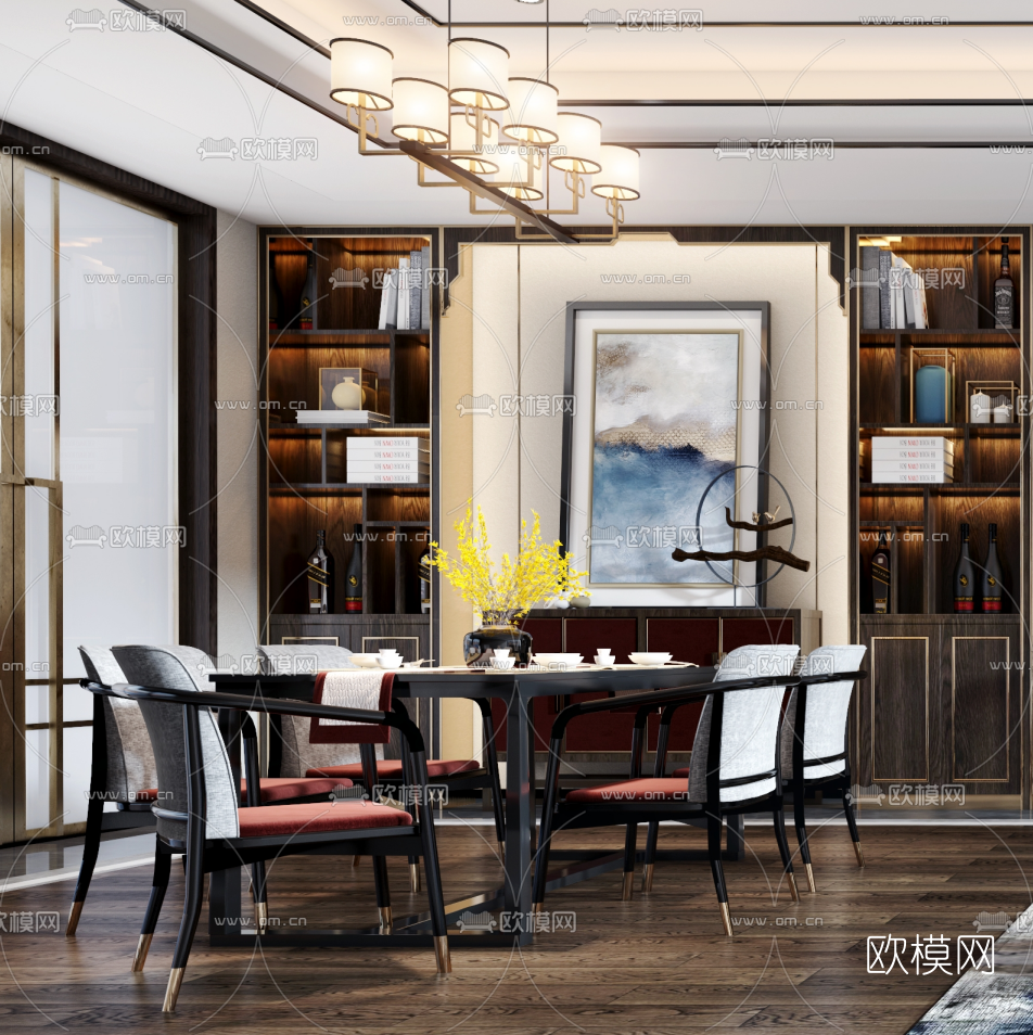新中式餐厅餐桌椅3d模型