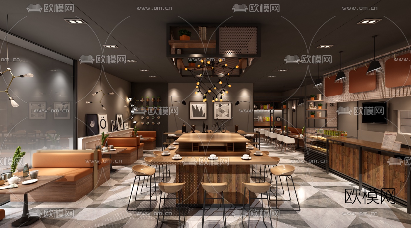 工业风主题餐厅3D模型