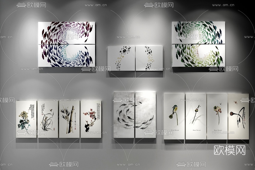 现代装饰画组合3D模型下载(渲染图1)