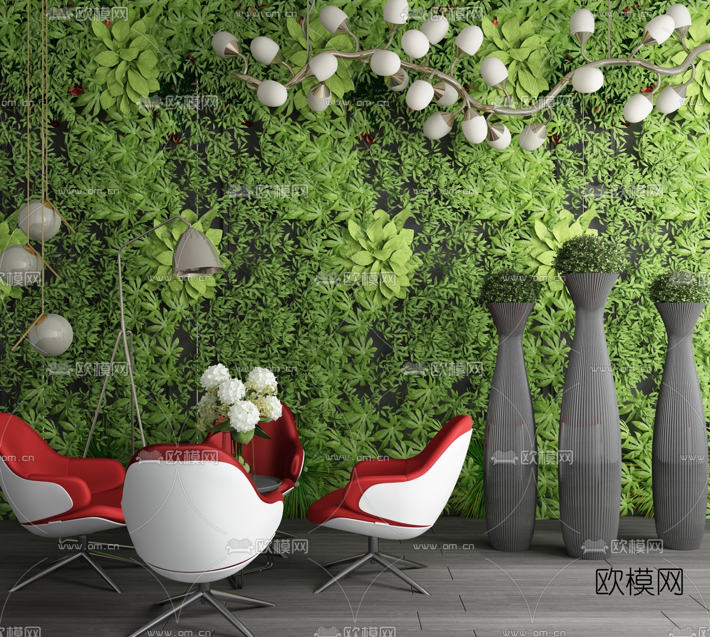 现代植物墙休闲桌椅3d模型