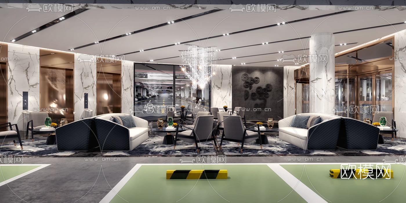 现代轻奢地下休息区3d模型下载（渲染图2）