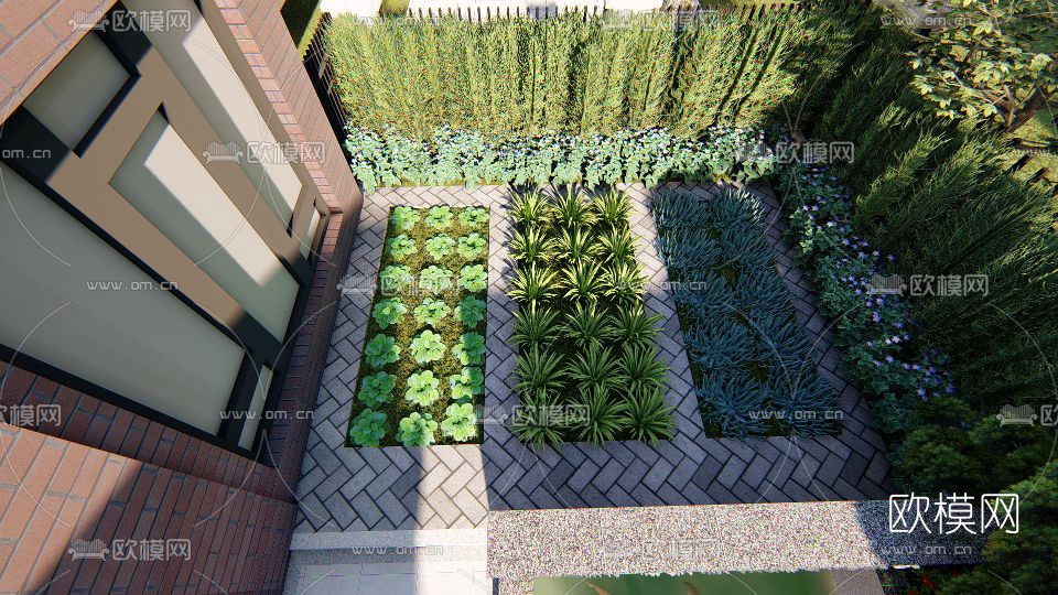 现代别墅庭院花园设计su模型下载（渲染图7）