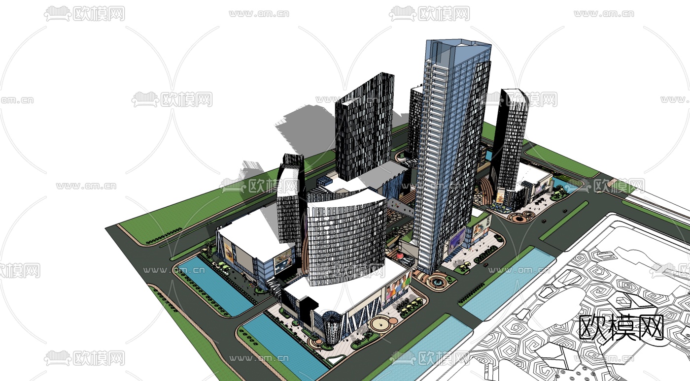 现代大型商业综合体免费su模型下载