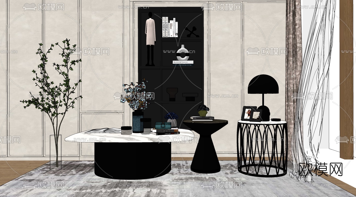 现代轻奢茶几su模型下载（渲染图2）