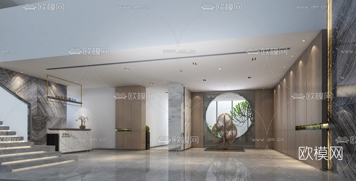 现代办公前台大厅3D模型