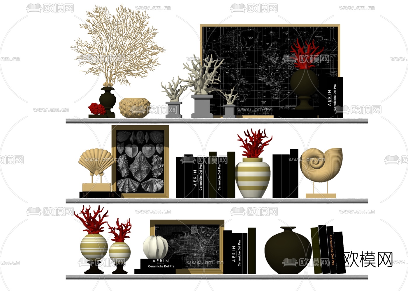 欧式书籍珊瑚摆件组合su模型下载