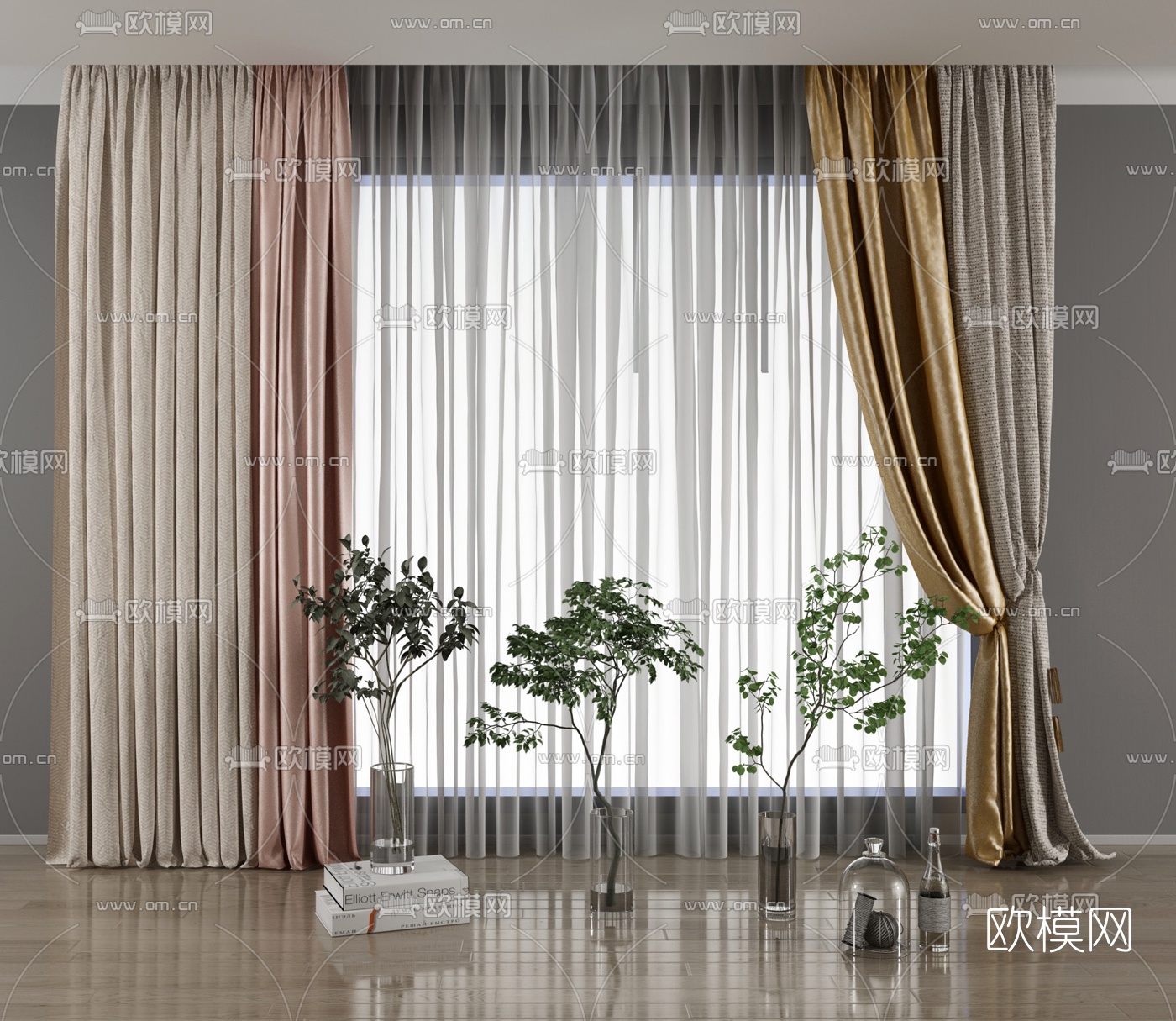 现代布艺窗帘3d模型下载