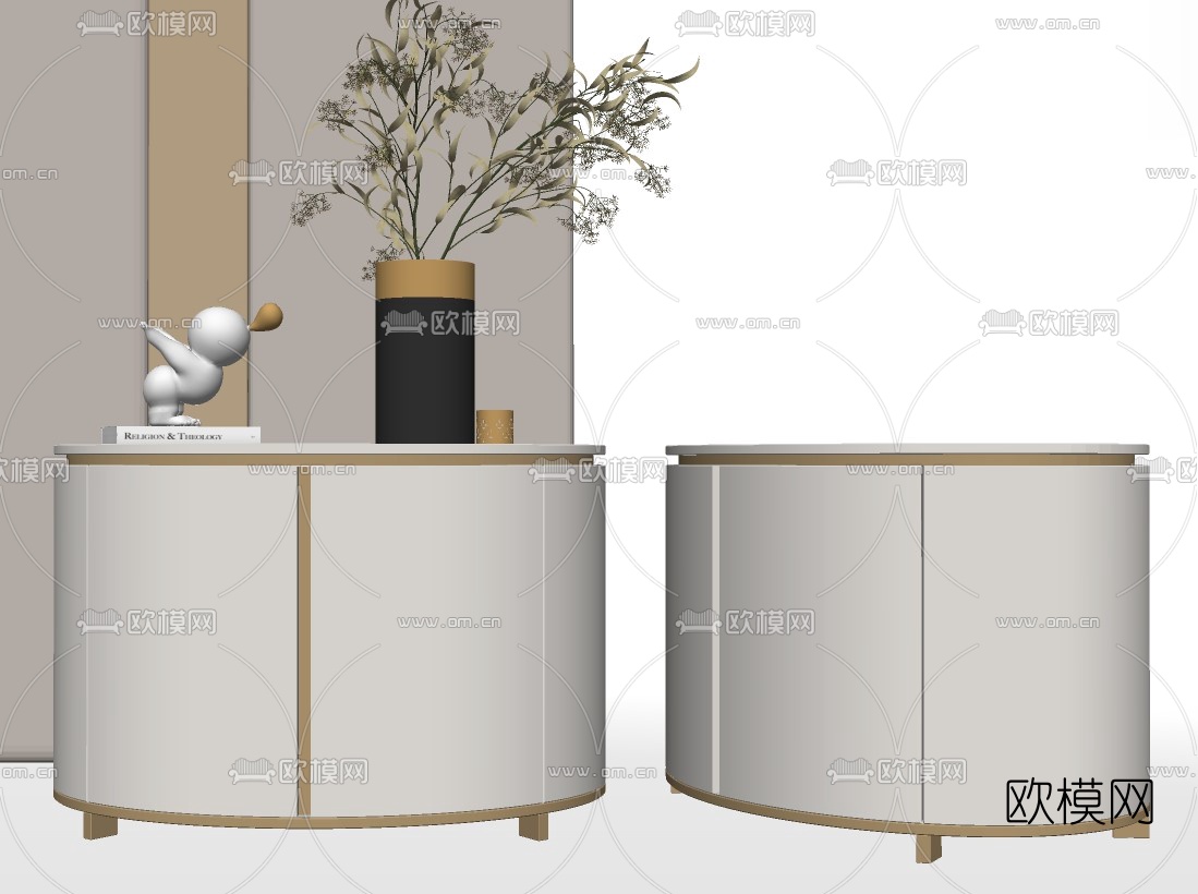 现代轻奢床头柜su模型下载（渲染图2）