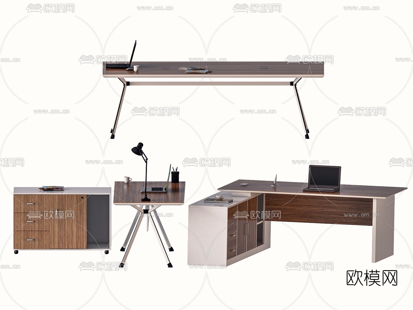 现代办公班台桌3d模型下载
