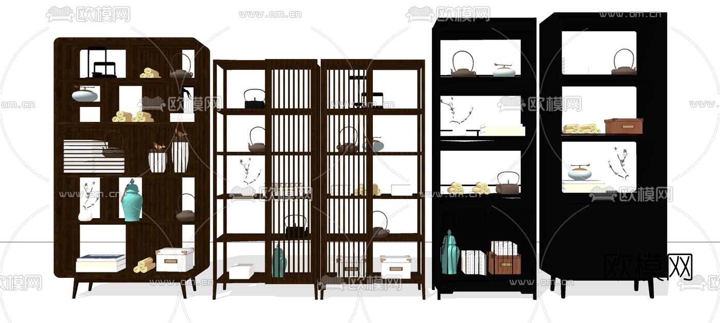 新中式博古架装饰柜组合su模型下载