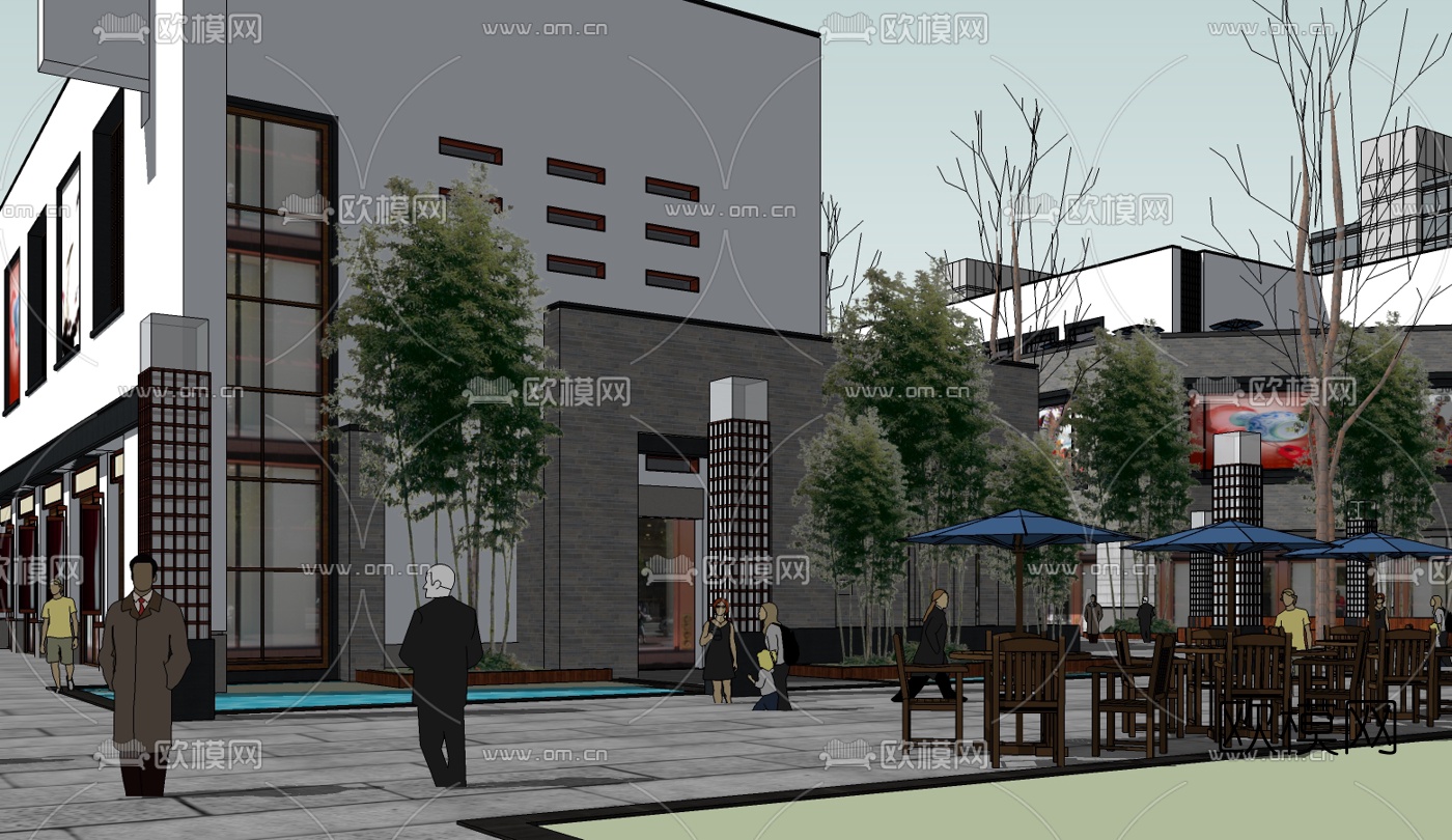 新中式商业街su模型下载（渲染图4）
